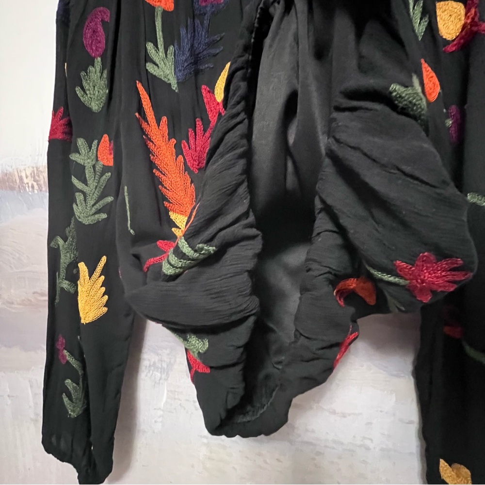LAURIE FELT Black Peasant Blouse with Multicolor Floral Embroidery - Picture 13 of 16